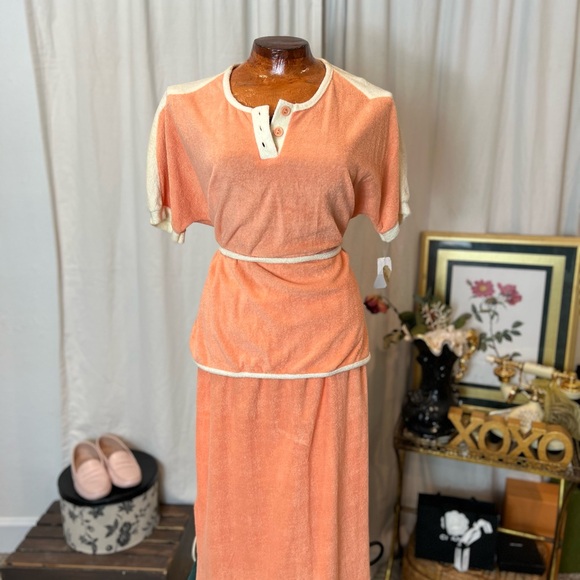 Vintage 60s/70s Orange Sorbet Terry Cloth Two-Piece Set beach Resort Wear